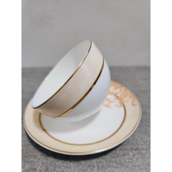 Dynasty Vintage Wide Mouth Tea Cup Saucer White Tan Gold Tea Time - Picture 5 of 10